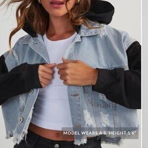 Denim and Black Hooded Women's Jacket